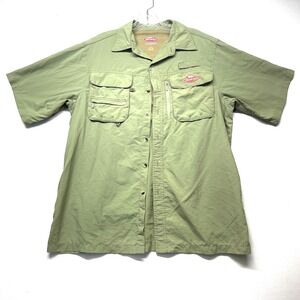 Berkley Fishing Shirt Men's Medium Green Nylon Mesh Lined Collared Button-Up